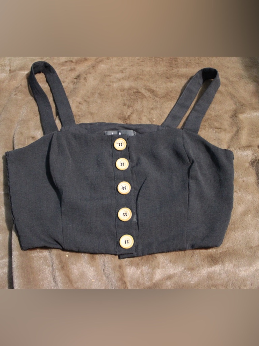 Lulu's Black Button-Front Cropped Tank with Wood Buttons